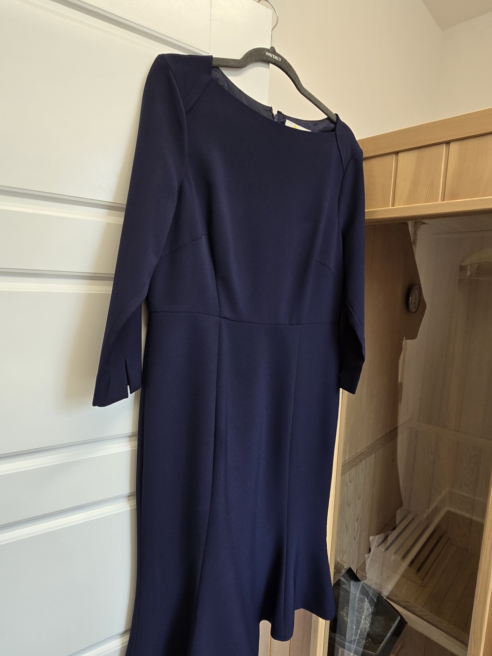 Boden Navy Midi Sheath Dress with Three-Quarter Sleeves